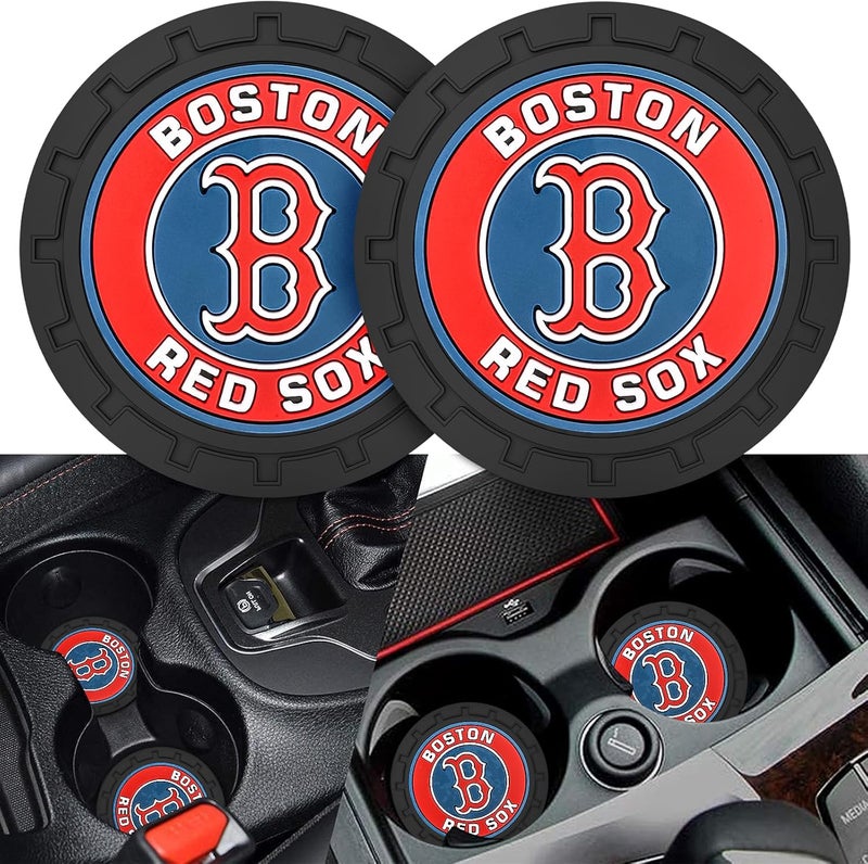 Kaleduo 2PCS Car Cup Holder Coaster,Auto Cup Holder Insert Coaster for Boston Red Sox Baseball Fans, Non-Slip Car Drink Mat, Interior Accessories, Red Sox - Image 1